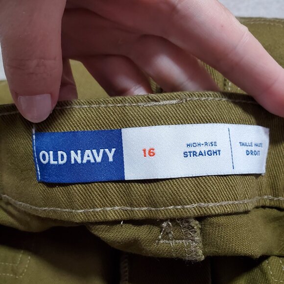 OLD NAVY Utility Straight Leg Pants 30" High Rise Carpenter Satin Moss Womens 16 - Picture 10 of 15